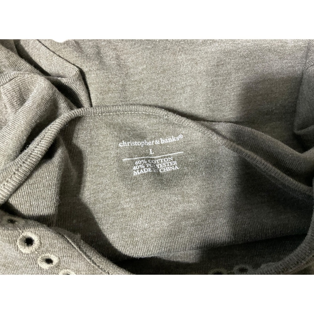 Christopher & Banks Women's Olive Green 3/4 Sleeve Top Grommet Neckline Size L - Picture 4 of 8